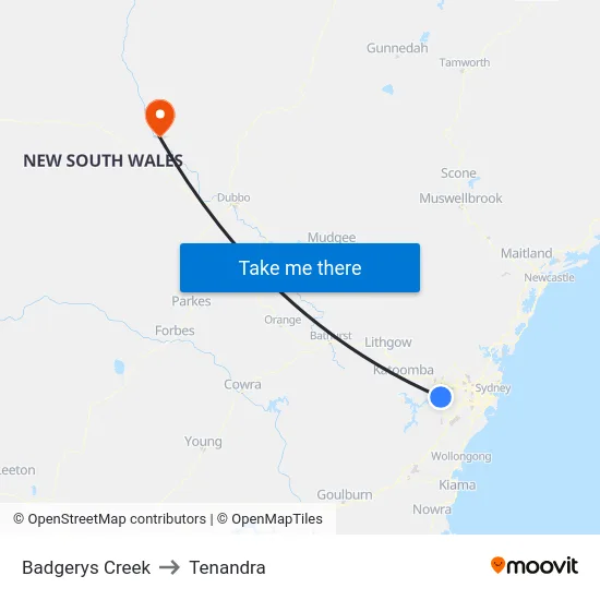 Badgerys Creek to Tenandra map