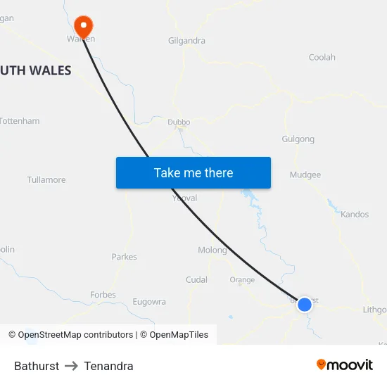 Bathurst to Tenandra map