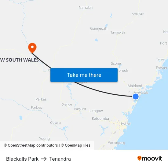 Blackalls Park to Tenandra map