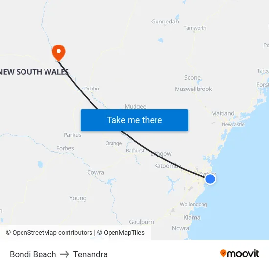 Bondi Beach to Tenandra map