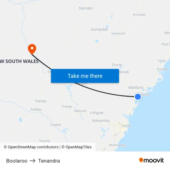 Boolaroo to Tenandra map