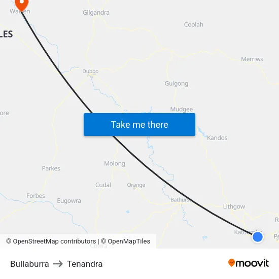 Bullaburra to Tenandra map