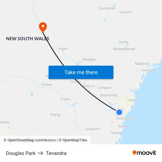 Douglas Park to Tenandra map