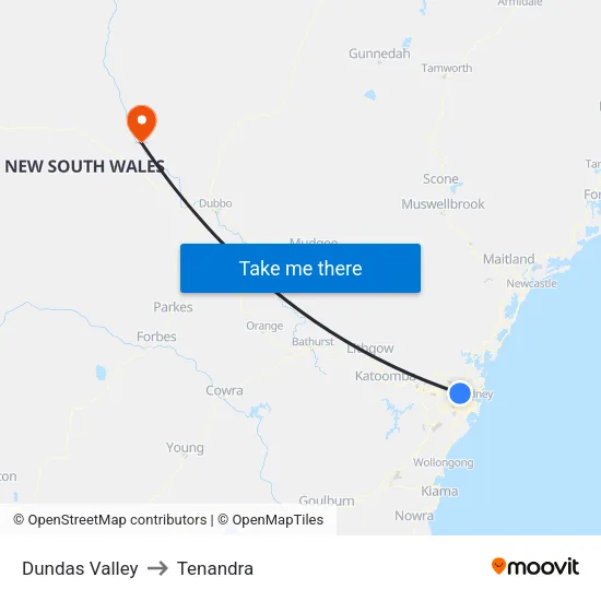 Dundas Valley to Tenandra map