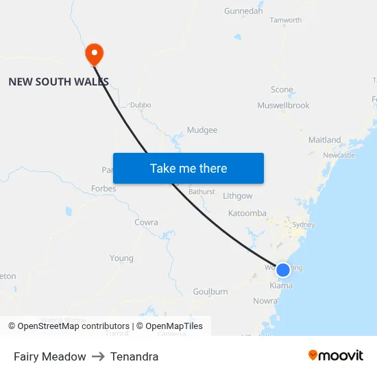 Fairy Meadow to Tenandra map