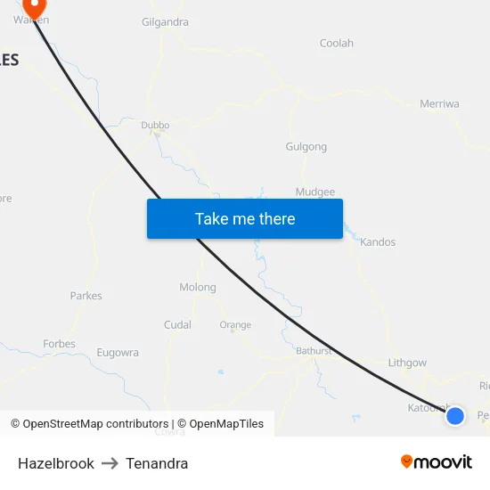 Hazelbrook to Tenandra map