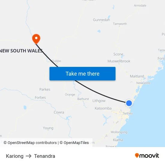 Kariong to Tenandra map