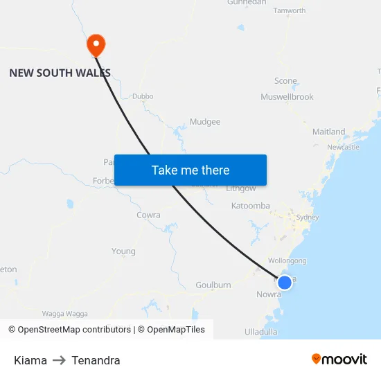 Kiama to Tenandra map