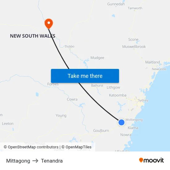Mittagong to Tenandra map
