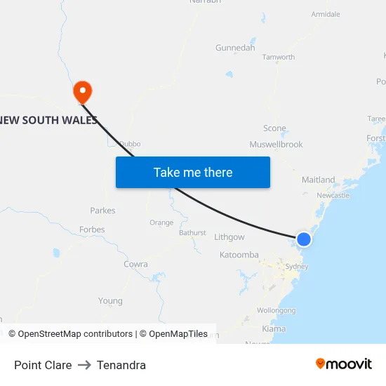 Point Clare to Tenandra map
