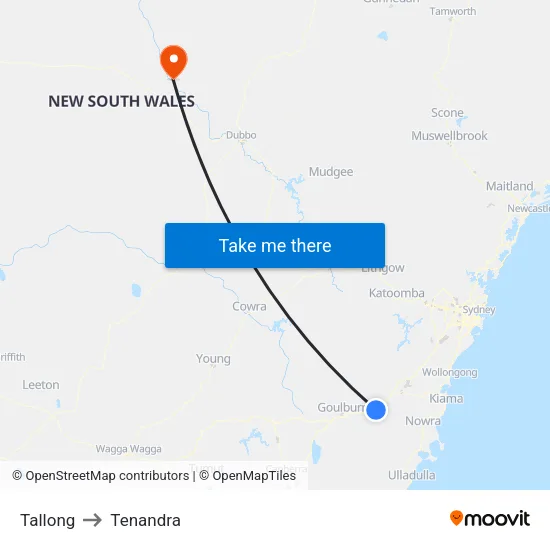 Tallong to Tenandra map