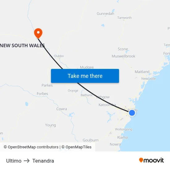 Ultimo to Tenandra map