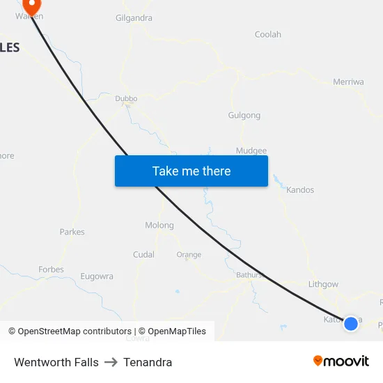Wentworth Falls to Tenandra map