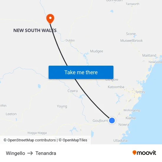 Wingello to Tenandra map