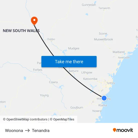 Woonona to Tenandra map