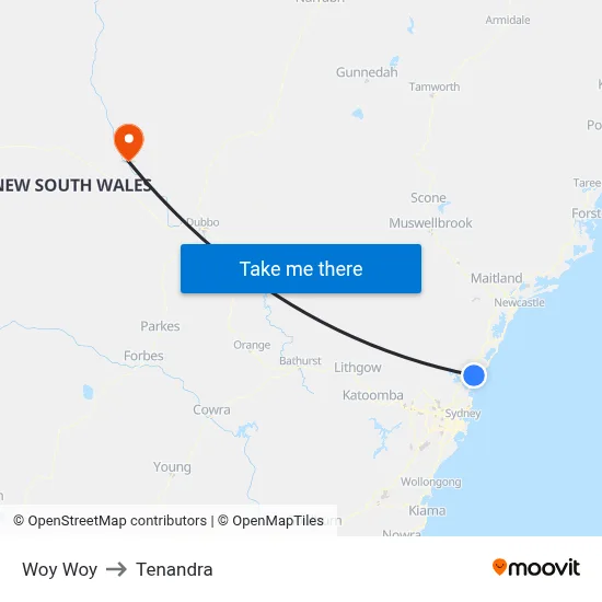 Woy Woy to Tenandra map