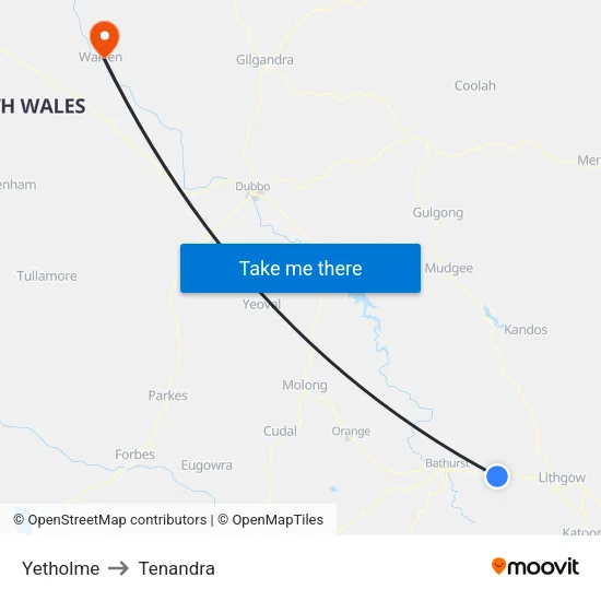Yetholme to Tenandra map