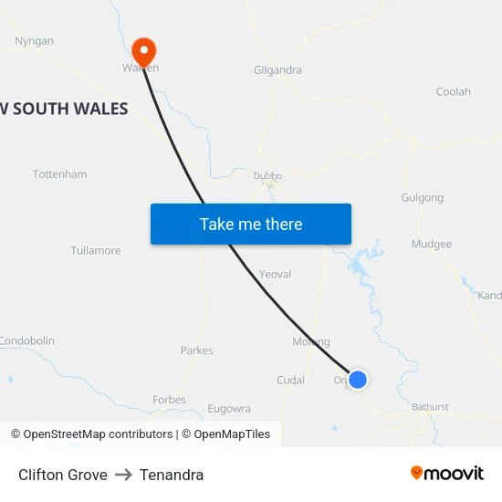 Clifton Grove to Tenandra map