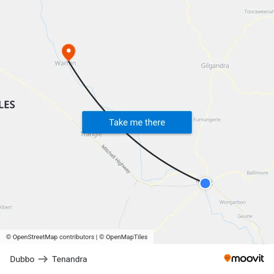 Dubbo to Tenandra map
