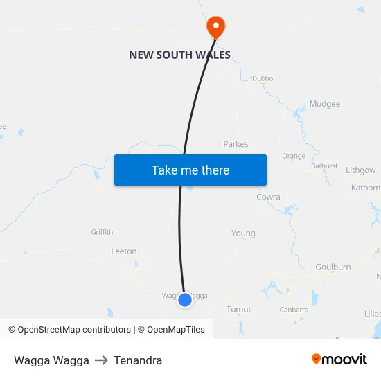 Wagga Wagga to Tenandra map
