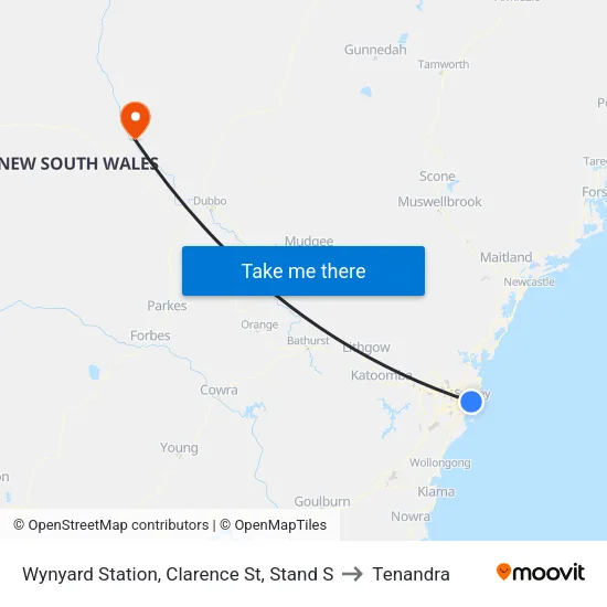 Wynyard Station, Clarence St, Stand S to Tenandra map
