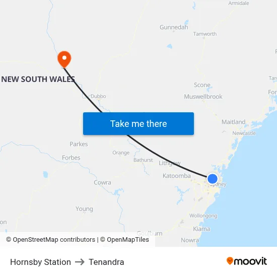 Hornsby Station to Tenandra map