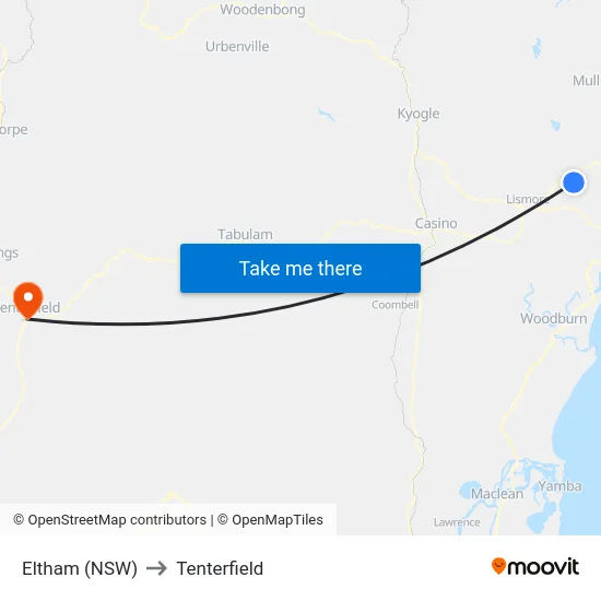 Eltham (NSW) to Tenterfield map