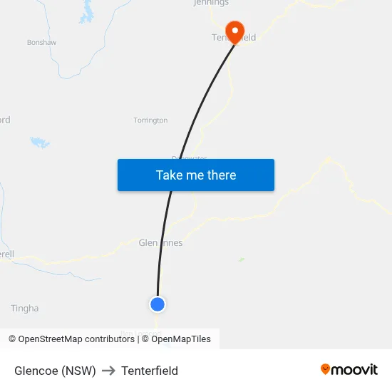 Glencoe (NSW) to Tenterfield map