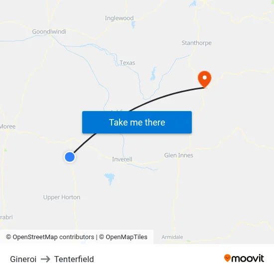 Gineroi to Tenterfield map