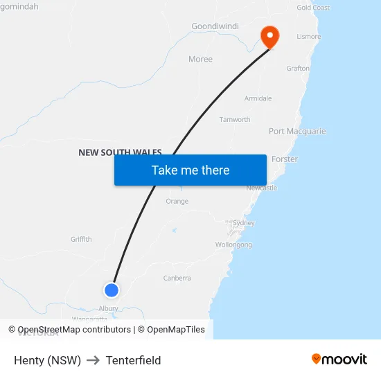 Henty (NSW) to Tenterfield map