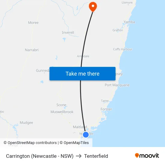 Carrington (Newcastle - NSW) to Tenterfield map