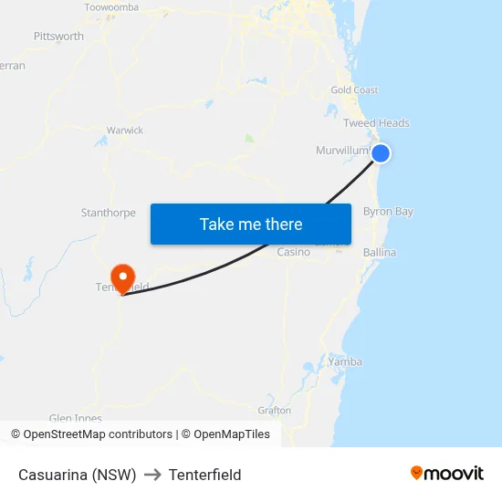 Casuarina (NSW) to Tenterfield map