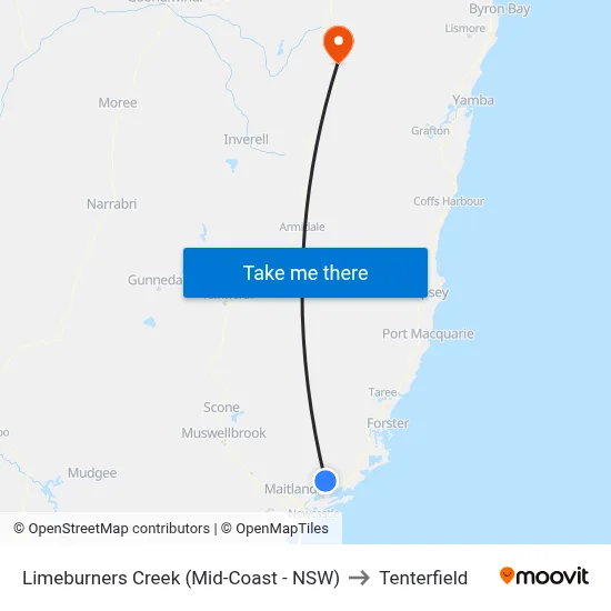 Limeburners Creek (Mid-Coast - NSW) to Tenterfield map