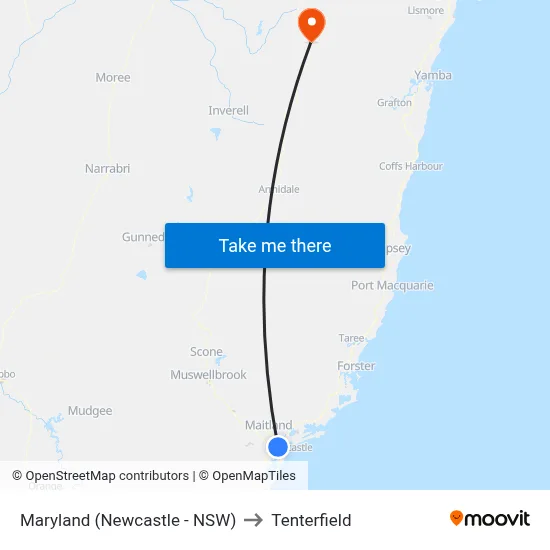 Maryland (Newcastle - NSW) to Tenterfield map