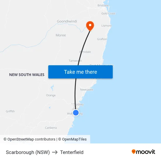 Scarborough (NSW) to Tenterfield map