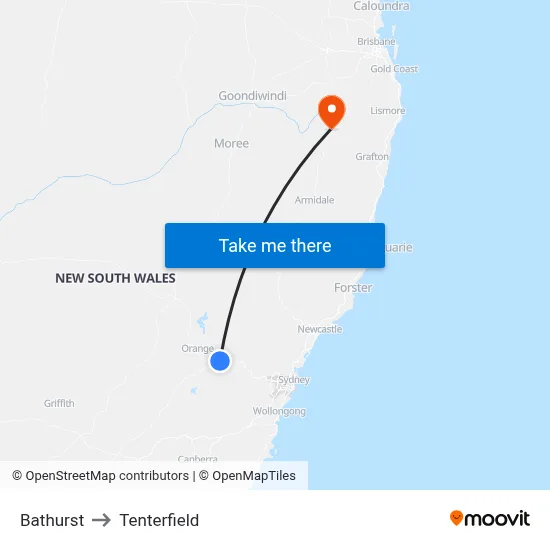 Bathurst to Tenterfield map
