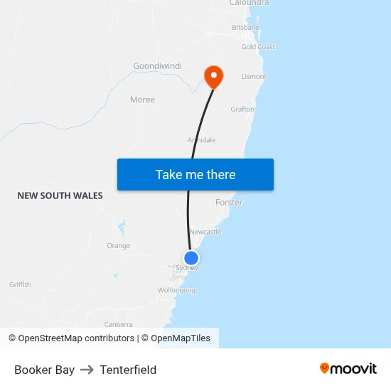 Booker Bay to Tenterfield map