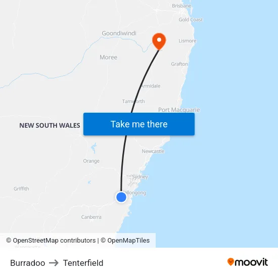 Burradoo to Tenterfield map