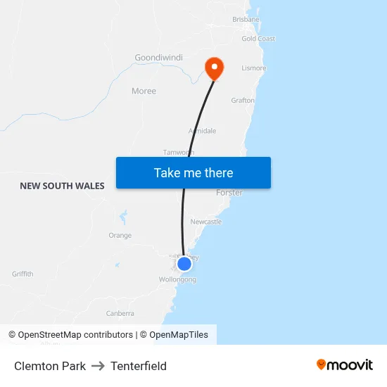 Clemton Park to Tenterfield map