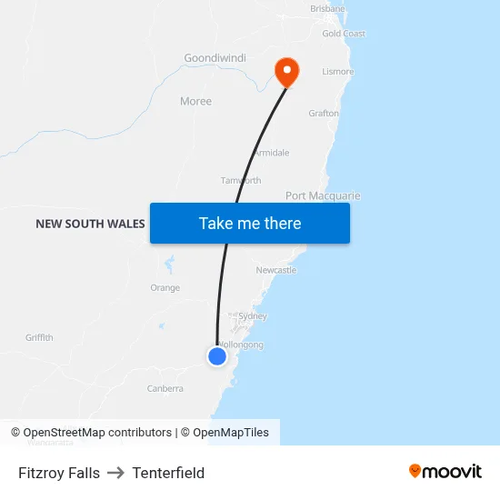 Fitzroy Falls to Tenterfield map