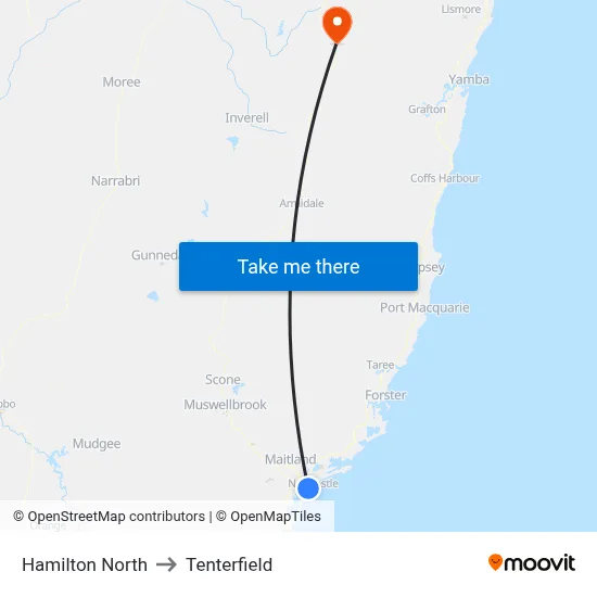 Hamilton North to Tenterfield map