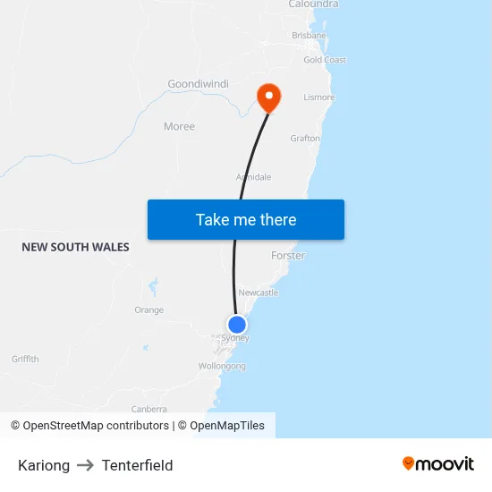 Kariong to Tenterfield map