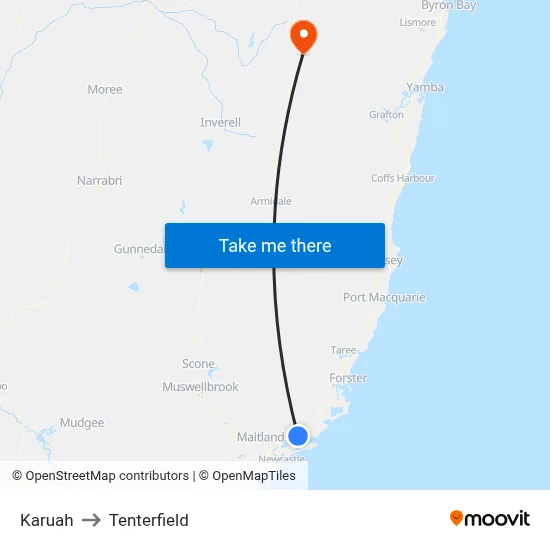 Karuah to Tenterfield map