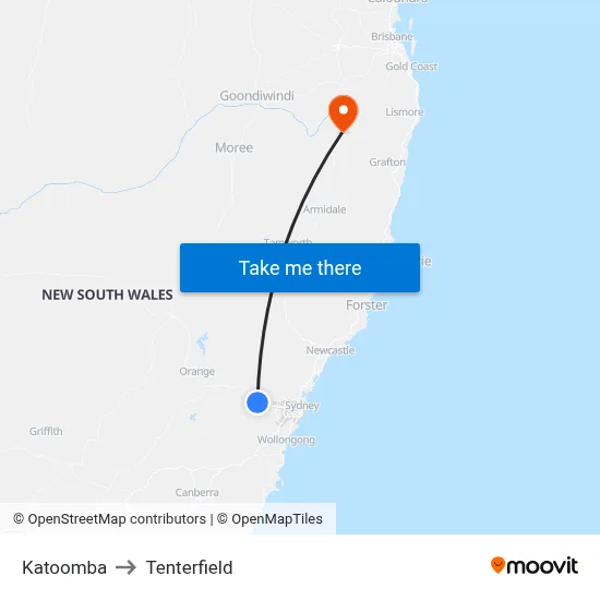 Katoomba to Tenterfield map