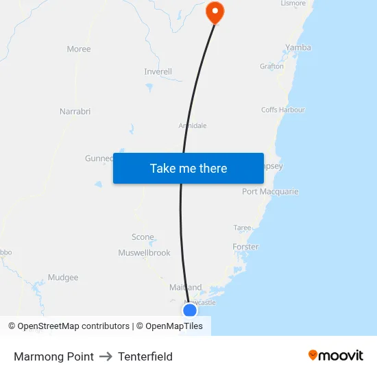 Marmong Point to Tenterfield map
