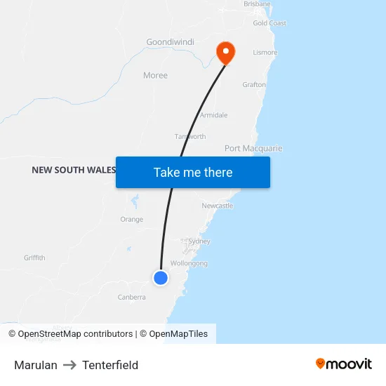 Marulan to Tenterfield map
