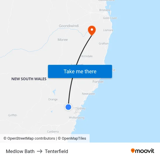 Medlow Bath to Tenterfield map