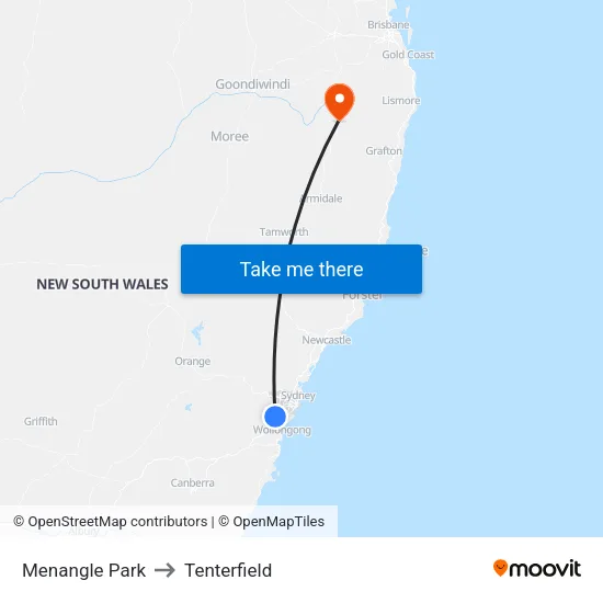 Menangle Park to Tenterfield map
