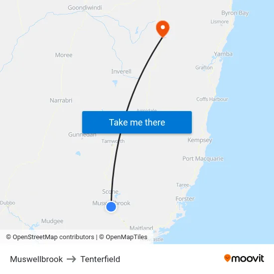 Muswellbrook to Tenterfield map