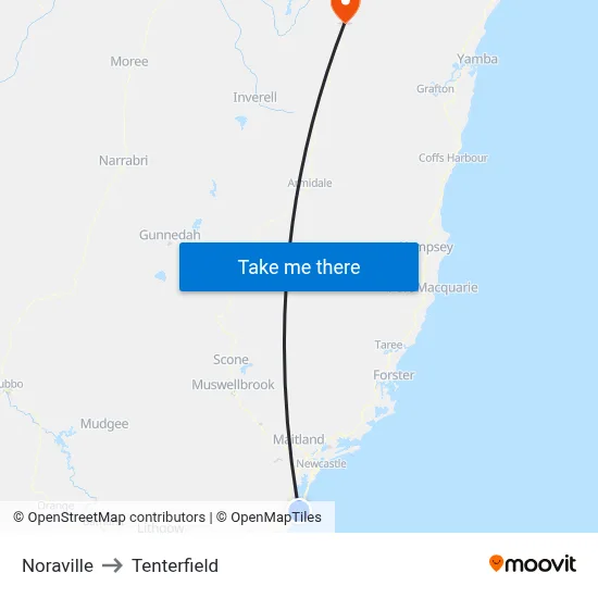 Noraville to Tenterfield map